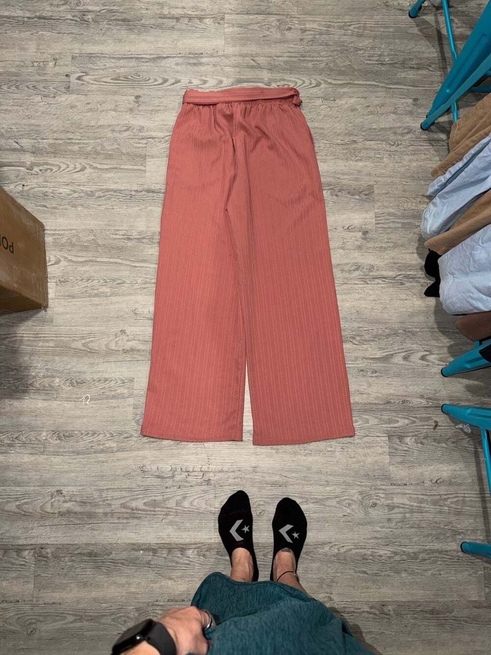 Shein Mauve Pink Pinstripe Tie Waist Wide Leg Pants